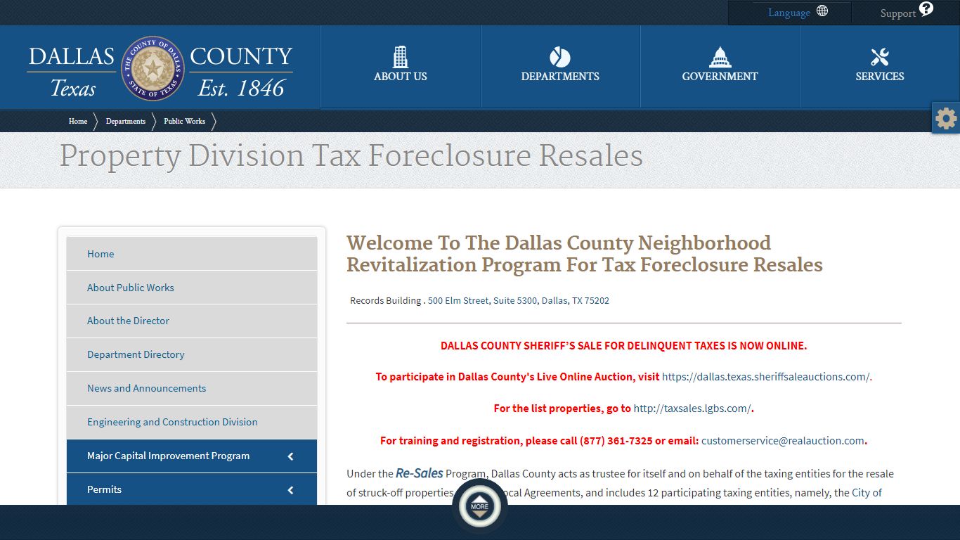 Public Works | Property Division Tax Foreclosure Resales - Dallas County